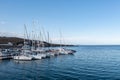 Sailing boats at Loutra village port, Kythnos island, Greece Royalty Free Stock Photo