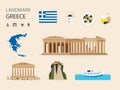 Greece Landmark Flat Icons Design .Vector Illustration Royalty Free Stock Photo