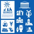 Greece Landmarks and cultural features blue icons design set