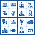 Greece Landmarks and cultural features icons design set