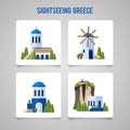 Greece Landmarks traditional architecture flat icons set