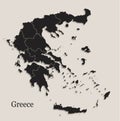 Greece map Black blackboard separate states individual