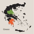 Greece map Black colors blackboard separate states individual