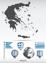 Greece map and flag set Royalty Free Stock Photo