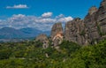 Greece. Meteora - incredible sandstone rock formations and monasteries panorama