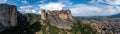 Greece Meteora landscape panorama. Kalabaka village and rock formation. Europe travel destination