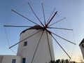 Greece Mykonos Sunset, Windmills symbol of Mykonos Island Greece Cyclades Royalty Free Stock Photo