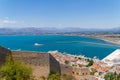 Greece, Nafplio view of the Palamidi fort with The Bourdzi or Bourtzi fortress.