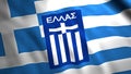 Greece national football team flag swaying in the wind, seamless loop. Motion. Concept of sport games. For editorial use