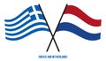 Greece and Netherlands Flags Crossed And Waving Flat Style. Official Proportion. Correct Colors