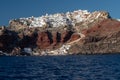 Greece Oia town in Santorini island view from sailing boat