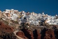 Greece Oia town in Santorini island view from sailing boat