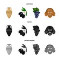 Greece, olive, branch, vase .Greece set collection icons in cartoon,black,monochrome style vector symbol stock