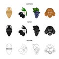 Greece, olive, branch, vase .Greece set collection icons in cartoon,black,outline style vector symbol stock illustration