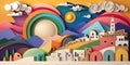 Greece, paper art collage, vibrant layered colored paper, travel banner, AI generative