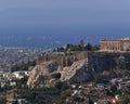 Greece, Parthenon on Acropolis hill and the athenian riviera as a distant background Royalty Free Stock Photo