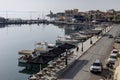 Tables and chairs of a street cafe Greece, Peloponnese Royalty Free Stock Photo