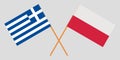 Greece and Poland. Crossed Polish and Greek flags. Official colors. Correct proportion. Vector