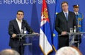 Greece Prime Minister Alexis Tsipras and Serbian Prime Minister Aleksandar Vucic holds a joint press conference