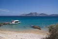 Greece the quiet and beautiful island of Koufonissi. A solitary fishing boat. Royalty Free Stock Photo