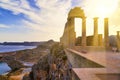 Greece. Rhodes Island. Acropolis of Lindos. View from the height of the ancient temple of Athena Lindia IV century BC to St. Paul Royalty Free Stock Photo