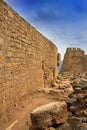 Greece, Rhodes, Lindos Acropolis.Wall of city Royalty Free Stock Photo