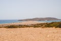 Greece. Rhodes. Prassonisi ,the Kiss of two seas. Good place for Kite surfing, Windsurfing, Aegean Sea.Sandy beach in Royalty Free Stock Photo