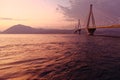 Greece, Rio Antirion suspended bridge in the twilight Royalty Free Stock Photo