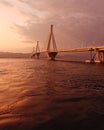 Greece, Rio Antirion suspended bridge in the twilight Royalty Free Stock Photo