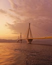 Greece, Rio Antirion suspended bridge in the twilight Royalty Free Stock Photo