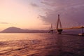 Greece, Rio Antirion suspended bridge in the twilight Royalty Free Stock Photo