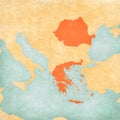 Map of Balkans - Greece and Romania