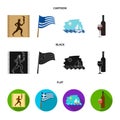 Greece, running, wine, flag .Greece set collection icons in cartoon,black,flat style vector symbol stock illustration Royalty Free Stock Photo