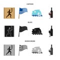 Greece, running, wine, flag .Greece set collection icons in cartoon,black,monochrome style vector symbol stock Royalty Free Stock Photo