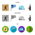 Greece, running, wine, flag .Greece set collection icons in cartoon,flat,monochrome style vector symbol stock Royalty Free Stock Photo