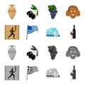 Greece, running, wine, flag .Greece set collection icons in cartoon,monochrome style vector symbol stock illustration Royalty Free Stock Photo