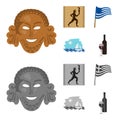 Greece, running, wine, flag .Greece set collection icons in cartoon,monochrome style vector symbol stock illustration Royalty Free Stock Photo