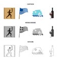 Greece, running, wine, flag .Greece set collection icons in cartoon,outline,monochrome style vector symbol stock Royalty Free Stock Photo