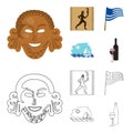 Greece, running, wine, flag .Greece set collection icons in cartoon,outline style vector symbol stock illustration web. Royalty Free Stock Photo