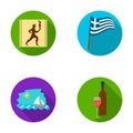 Greece, running, wine, flag .Greece set collection icons in flat style vector symbol stock illustration web. Royalty Free Stock Photo