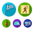 Greece, running, wine, flag .Greece set collection icons in flat style vector symbol stock illustration web. Royalty Free Stock Photo