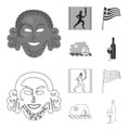 Greece, running, wine, flag .Greece set collection icons in outline,monochrome style vector symbol stock illustration Royalty Free Stock Photo