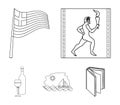 Greece, running, wine, flag . Greece set collection icons in outline style vector symbol stock illustration web. Royalty Free Stock Photo