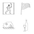 Greece, running, wine, flag .Greece set collection icons in outline style vector symbol stock illustration web. Royalty Free Stock Photo