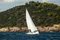 Greece sailing yacht boat at the Aegean Sea. Luxury. Royalty Free Stock Photo