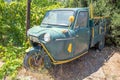 Old worn-down Mazda T1500 three-wheel truck on the island Samos in Greece