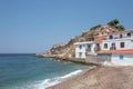 Houses on the beach at Kokkari on the island Samos in Greece Royalty Free Stock Photo