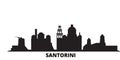 Greece, Santorini city skyline vector illustration. Greece, Santorini travel black cityscape