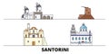 Greece, Santorini flat landmarks vector illustration. Greece, Santorini line city with famous travel sights, skyline