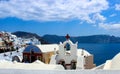 Greece. Santorini Island, Landscape: church domes, whitewashed houses, the sea, rocks and the sky. Greece. Santorini Island